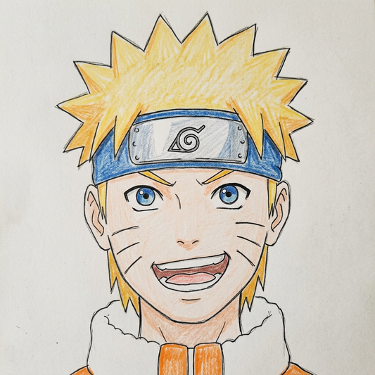 AI ilustrācija iedvesmai: Naruto portrets ar krāsainajiem zīmuļiem